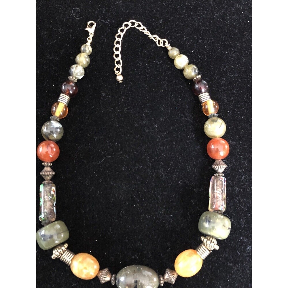 Vintage Chunky Acrylic Bead Necklace Fall Colors 19”